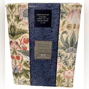 WILLIAM MORRIS England Queen Cotton Percale Duvet Set Strawberry Thief SUMMER